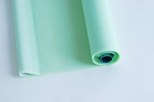 Zelená Roleta Pro Žaluzie Texturou Plátna Bílé Pozadí — Stock fotografie