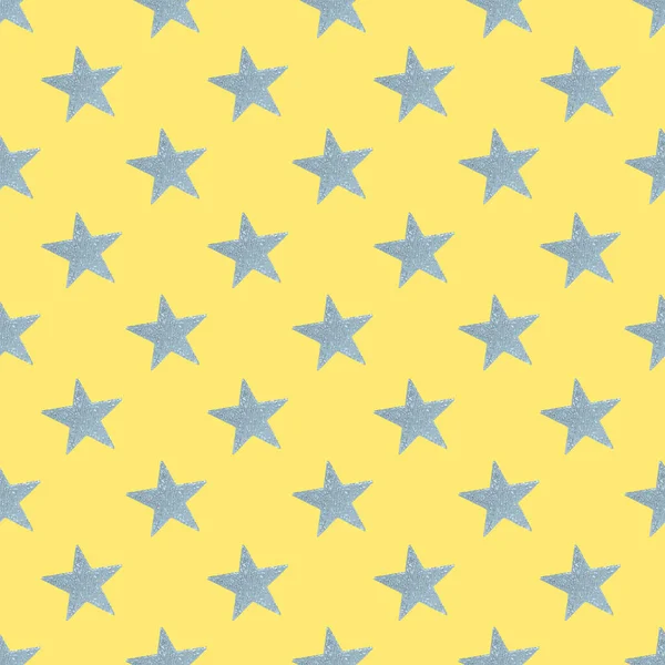 Pakuję Szare Błyszczące Gwiazdy Żółtym Tle Druk Graficzny — Zdjęcie stockowe