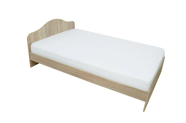 Beige Wooden Bed White Mattress White Isolate — Stock Photo, Image