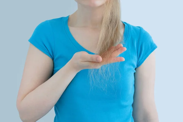 Gespaltene Haarspitzen Sprödes Haar Einer Kaukasischen Frau Stockfoto