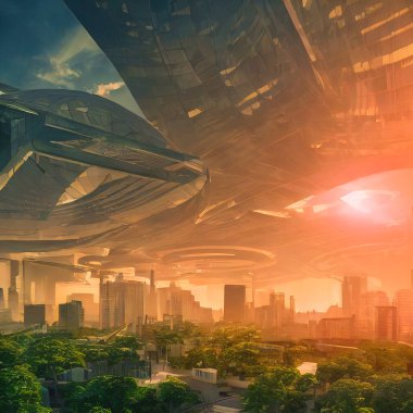 Green city of the future. City of the future. Harmony of city and nature. 