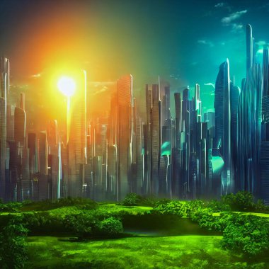 Green city of the future. City of the future. Harmony of city and nature. 