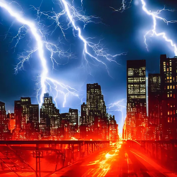 Lightning Storm City Render — 스톡 사진