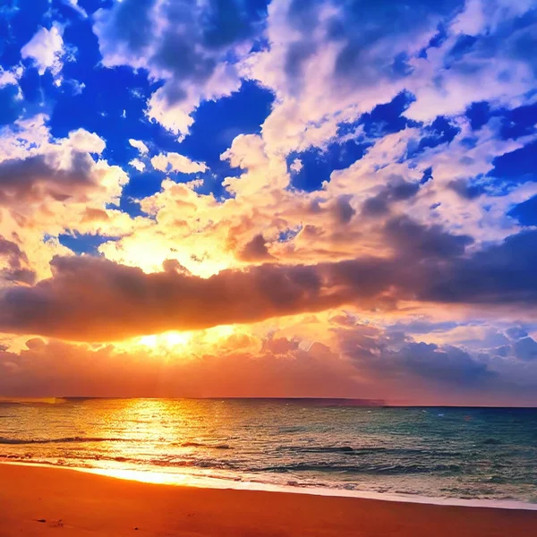 Hermosa Puesta Sol Sobre Mar Con Palmera Fondo Playa Tropical —  Fotos de Stock