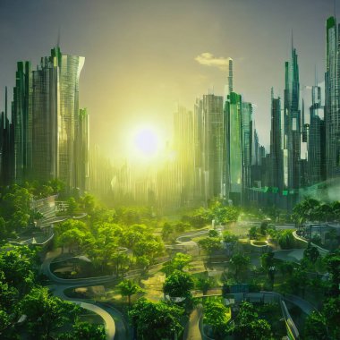 Green city of the future. City of the future. Harmony of city and nature. 