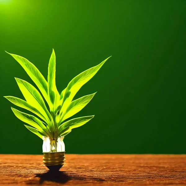 Natural energy concept. Light bulb with small plant inside. Eco green energy concept