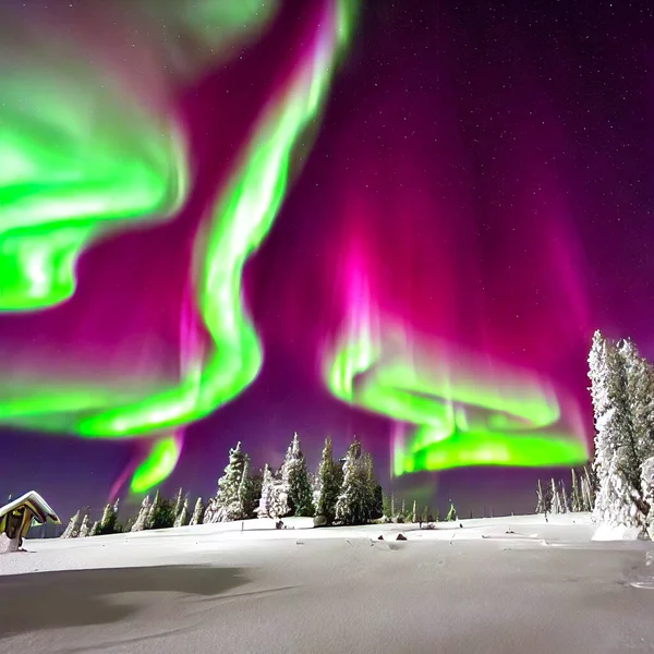 Northern Lights Forest Polar Light Illustration — Stockfoto