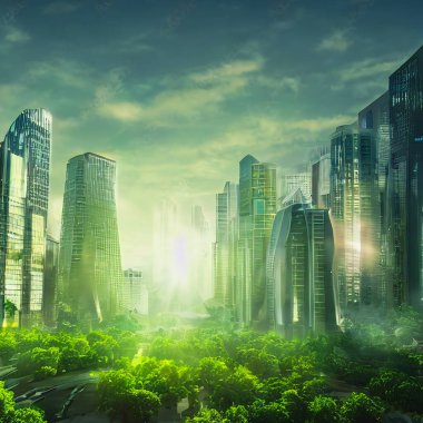 Green city of the future. City of the future. Harmony of city and nature. 
