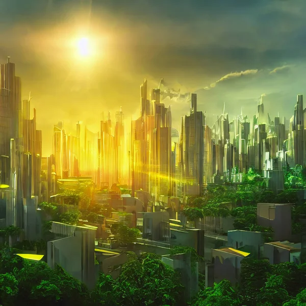 Green city of the future. City of the future. Harmony of city and nature.