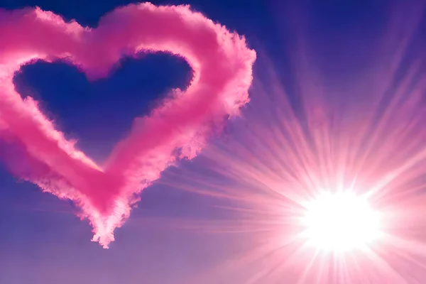 Pink heart shaped cloud in the blue sky. High quality 3d illustration