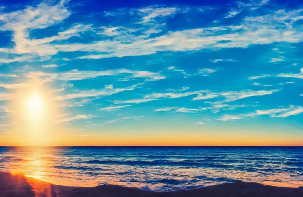 Морський Пейзаж Заходу Яскравий Морський Пляж Барвисте Морське Небо Висока — стокове фото