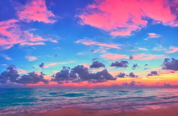 Ηλιοβασίλεμα Στη Θάλασσα Πολύχρωμο Ηλιοβασίλεμα Στην Παραλία Του Ωκεανού Πολύχρωμο — Φωτογραφία Αρχείου