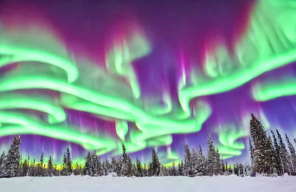 Vackra Norrsken Aurora Borealis Borealisgreen Lila Och Grön Aurora Hög — Stockfoto