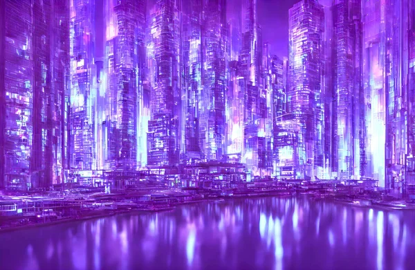 Futuristisches Metaverses Stadtkonzept Mit Leuchtenden Neonlichtern Hochwertige Illustration — Stockfoto