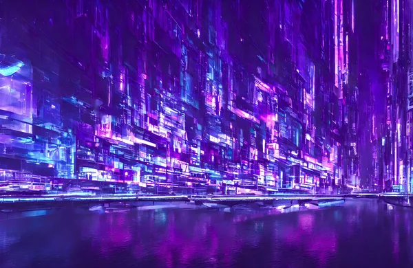 Futurisztikus Metaverzív Városi Koncepció Ragyogó Neonfényekkel Kiváló Minőségű Illusztráció — Stock Fotó