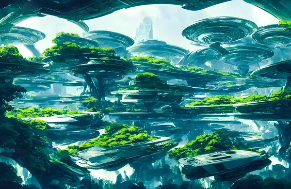 Futuristic eco green city. High quality 3d illustration