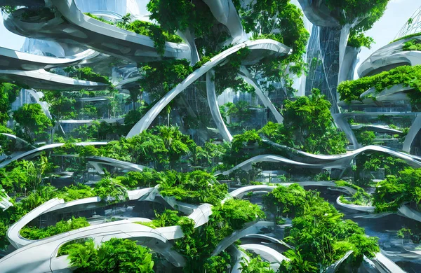 Cidade Ecológica Futuro Ilustração Alta Qualidade — Fotografia de Stock