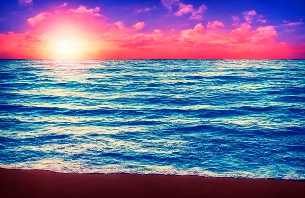 Морський Пейзаж Заходу Яскравий Морський Пляж Барвисте Морське Небо Висока — стокове фото
