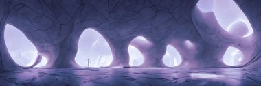 Başka bir gezegenin fantastik mağaraları. Yüksek kalite 3d illüstrasyon