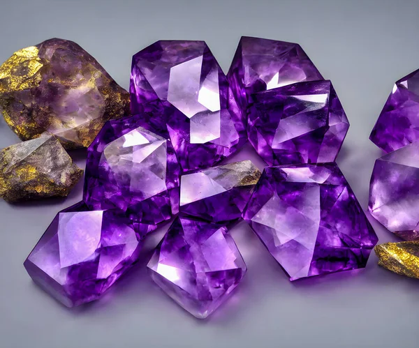 Purple background with natural crystals. 3D illustration