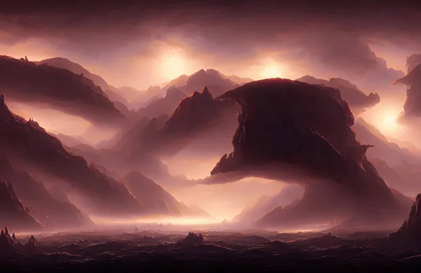 Alien Landscape Panorama Surface Another Planet High Quality Illustration — Stock Photo, Image