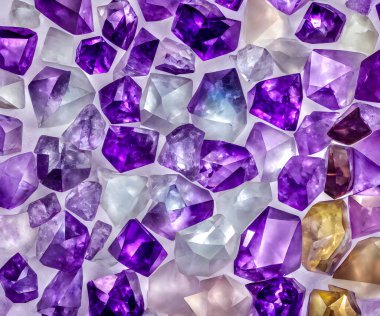 Mor arkaplan ve doğal kristaller. 3B illüstrasyon