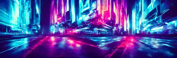 Parlayan Neon Işıkları Olan Fütürist Metaziz Şehir Konsepti Yüksek Kalite — Stok fotoğraf