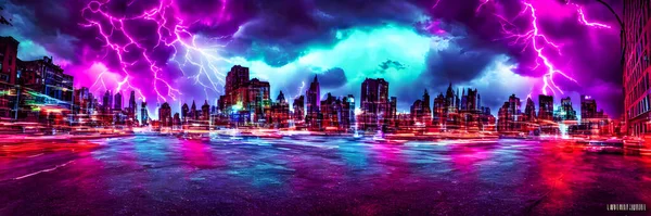 Futuristisches Metaverses Stadtkonzept Mit Leuchtenden Neonlichtern Hochwertige Illustration — Stockfoto