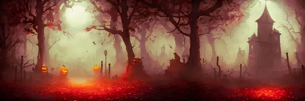Освітлений Хеллоуїн Різьблені Гарбузи Головний Джек Страшний Ліс Свято Фону — стокове фото