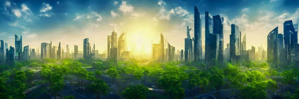 Green city of the future. City of the future. Harmony of city and nature. 3d illustration