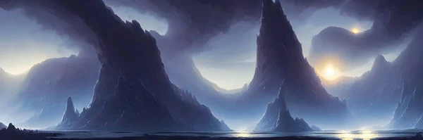 Paisagem Alienígena Panorama Uma Superfície Outro Planeta Ilustração Alta Qualidade — Fotografia de Stock