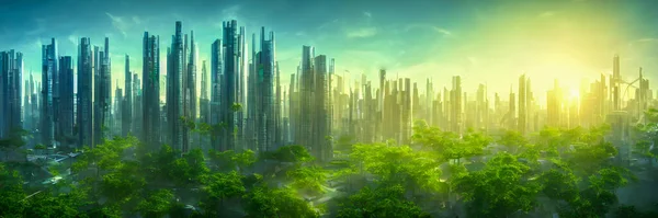 Green city of the future. City of the future. Harmony of city and nature. 3d illustration