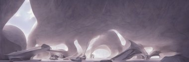 Başka bir gezegenin fantastik mağaraları. Yüksek kalite 3d illüstrasyon