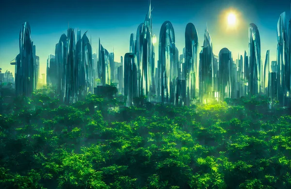 Green city of the future. City of the future. Harmony of city and nature.
