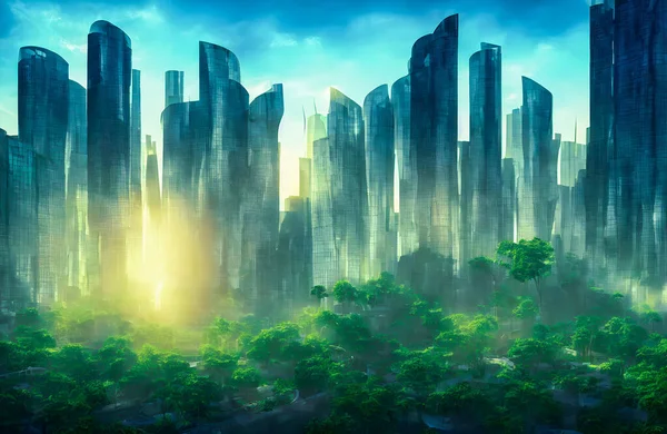 Green city of the future. City of the future. Harmony of city and nature.