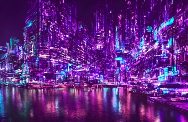 Futuristiska Metaverse City Koncept Med Glödande Neonljus Hög Kvalitet Illustration — Stockfoto