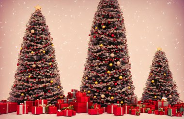 Noel süslemesi. Tatil süsleri. Noel baloları. Sancak boyutu. Yüksek kalite 3d illüstrasyon