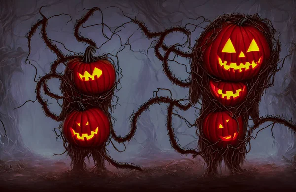 Dia Das Bruxas Abóbora Assustadora Design Halloween Com Copyspace Ilustração — Fotografia de Stock