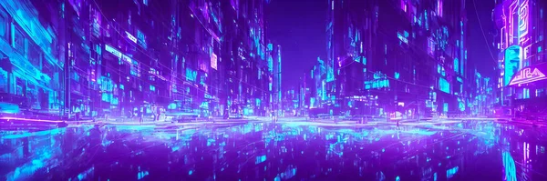 Futuristische Metaverse Stad Concept Met Gloeiende Neon Lichten Hoge Kwaliteit — Stockfoto