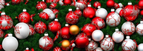クリスマスデコレーション 休日の装飾 クリスマスボール バナーサイズ 高品質の3Dイラスト — ストック写真