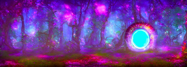 Mysterious portal in a magic forest. abstract background. High quality 3d illustration