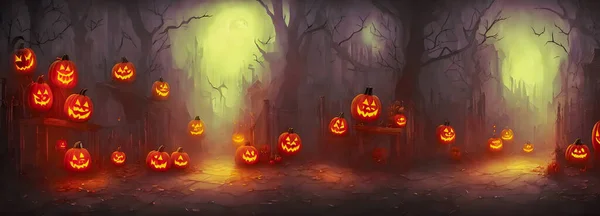 Fondo Halloween Cabaña Brujas Tamaño Bandera Ilustración Alta Calidad — Foto de Stock