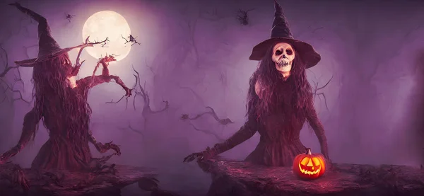 Halloween Háttér Ijesztő Boszorkány Zászlóméret Ben Kiváló Minőségű Illusztráció — Stock Fotó
