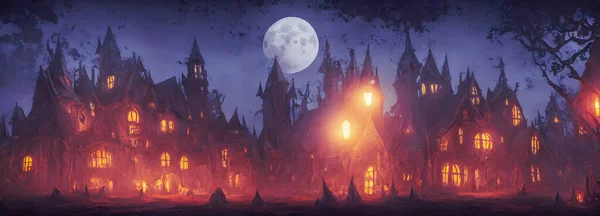 Sfondo Halloween Strega Capanna Dimensione Banner Illustrazione Alta Qualità — Foto Stock