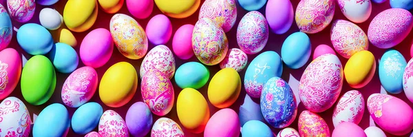 Fondo Colorido Huevos Pascua Tamaño Bandera Ilustración — Foto de Stock