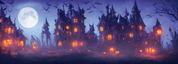 Sfondo Halloween Strega Capanna Dimensione Banner Illustrazione Alta Qualità — Foto Stock