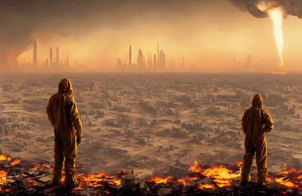 Post apocalypse. Nuclear apocalypse survivor. Ruined Cityscape. Concept. High quality 3d illustration