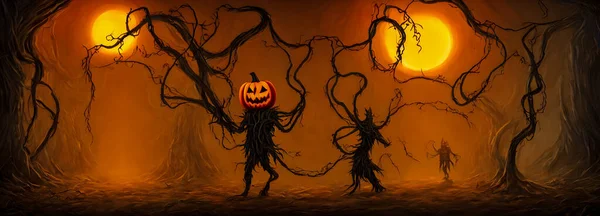 Jack Lanternes Fond Halloween Taille Bannière Illustration Haute Qualité — Photo