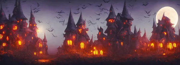 Halloween Background Witch Hut Banner Size High Quality Illustration — Stock Photo, Image