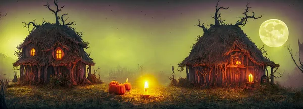 Tło Halloween Chata Czarownic Rozmiar Sztandaru Wysokiej Jakości Ilustracja — Zdjęcie stockowe